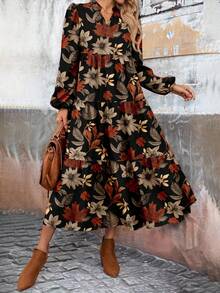 EMERY ROSE Women's Casual Maple Leaf Print Long Sleeve Mid-Length Dress, Suitable For Autumn/Winter Boho Dress Women Flower Print Dress Autumn Dress Fall Clothes For Women - Multicolor - View 4