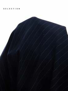 LYSMO SELECTION 2025 Navy Striped Long Blazer Women's Business Casual Summer Office Fashion Minimalist Wide Shoulder Oversize Commuter Streetwear,Fall - Navy Blue - View 8