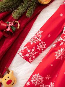 SHEIN Cute Christmas Cartoon Pattern Knitted Long Sleeve Dress For Baby Girl - Red - View 7