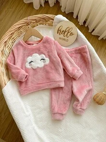 Babygirl Cute Cartoon Pattern Long Sleeve Sweatshirt And Pants Set, Autumn/Winter Fall - Pink - View 6