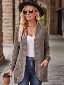 EMERY ROSE Women's Casual Solid Color Regular Jacket - Brown - View 6