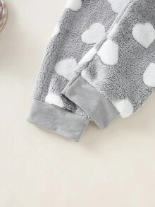 2 件套女孩心形羊毛长袖上衣和裤子套装，舒适时尚休闲风格，冬季 - 灰色 - 查看 5