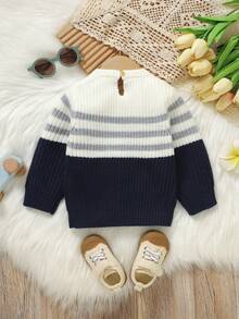 SHEIN Cute Cartoon Embroidered Sweater For Toddlers, Round Neck Design Protects Delicate Skin, Long Sleeve Pullover Easy To Wear, Casual Minimalist Style Creates Baby's New Fashion Favorite, Soft Skin-Friendly Fabric Accompanies Baby's Happy Growth Baby Clothes Baby Knitwear Baby Boy Fall Winter Baby Boy Jumper Sweater For Baby Boy Baby Boy Sweater - Royal Blue - View 2