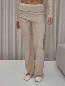 MUSERA Fold Over Waist Fitted Flare Mid Rise Trousers Bottom Only Cute Classy Sexy Streetwear Fall Autumn Night Out Winter Christmas Party Thanksgiving Elegant