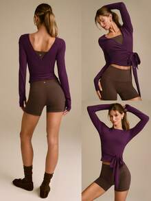 GLOWMODE FeatherFit™ Split Decision 二合一双面穿 柔软弹力吸汗系腰长袖上衣 瑜伽普拉提工作室日常休闲装 - 櫻桃可樂 - 查看 9