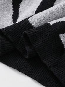 SHEIN كنزة صوفية كنزة مصنوعة من نسيج جاكار مطبوع بحرف ملون للمراهقين الذكور، بطراز كلاسيكي جامعي، مريحة وأنيقة، متعددة الاستخدامات وعملية، من قماش ناعم، مناسبة للارتداء اليومي، المدرسة، الخروجات، الأنشطة الخارجية، جميع الفصول - الأسود - مشاهدة 7