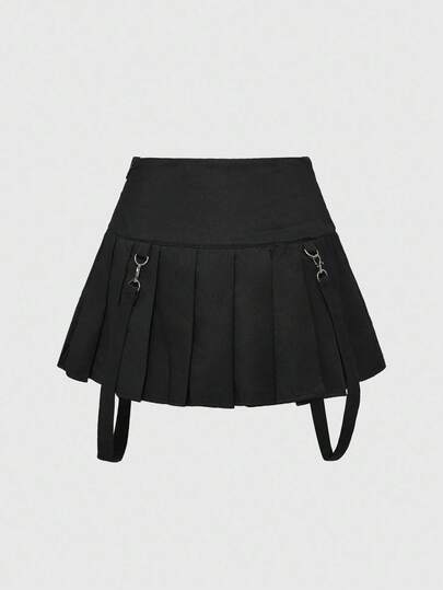 Goth Punk Style Studded Women's Low Waist Pleated Mini Skirt