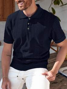 Manfinity Mode Camisa polo de punto de manga corta casual de verano para hombres con estética de "Old Money", camisa polo de punto para hombres - Azul Marino - Ver 4