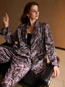 MOTF 天鹅绒印花翻领西装外套 - 棕色 - 查看 7