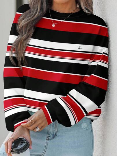 EMERY ROSE Sudadera informal con estampado de rayas, adecuada para otoño/invierno, talla grande