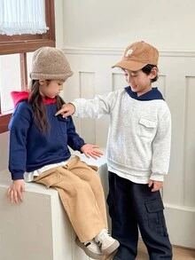 Genkimix Kids 2 件套 Young Boy 宽松连帽衫 + 工装裤套装，海军蓝 - 彩色 - 查看 3