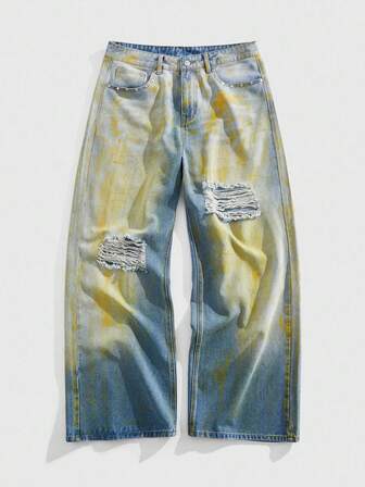 Street Life Jeans casual larghi e sfilacciati con tasche per uomo