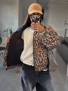 DAZY Leopard Print Padded Coat, Warm & Thick For Women, Autumn/Winter Jacket - Khaki - View 3