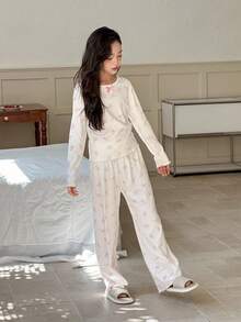 DAZY 青少年女孩休闲家居服睡衣，秋季 - 米色 - 查看 3