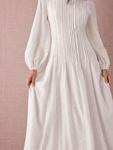 Enchnt 女式纯色简约长袖休闲连衣裙 - 白色 - 查看 2