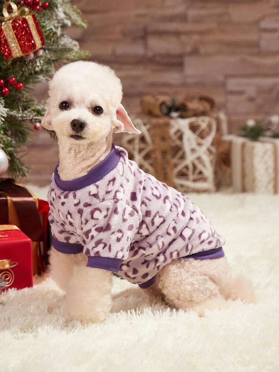 PETSIN 1 件浅紫色豹纹抓绒宠物服，保暖宠物衣服（不含 - 彩色 - 查看 1