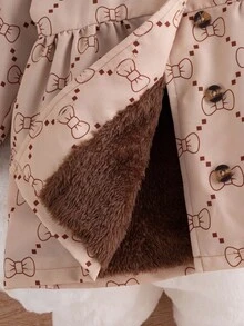 SHEIN Jaqueta corta-vento infantil feminina, casual, simples, de abotoamento simples, cáqui, manga comprida, com capuz e forro de pele marrom, adequada para escola, uso diário, viagens