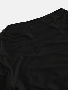SHEIN MOD Áo thun đen cổ tròn tay loe nhún bèo gấu bất đối xứng eo thun đa năng - màu đen - Xem 3
