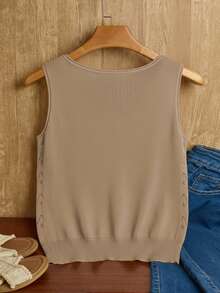 EMERY ROSE Große Größen Lässiges, einfarbiges Strickoberteil mit V-Ausschnitt, Cut-Out