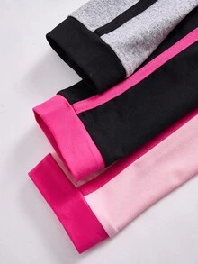 SHEIN Explorewe 3 件套 Tween 女童 ME 基本款拼色拼布印花短袖 T 恤，适合日常、通勤、休闲、度假、聚会、街头风格 - 彩色 - 查看 4