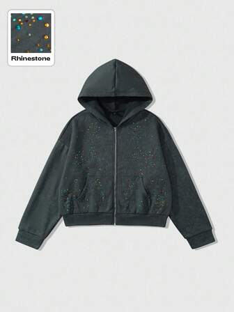 Street Life Herren Streetwear Mode funkelnder Diamant Reißverschluss Kapuzenpullover, Herbst