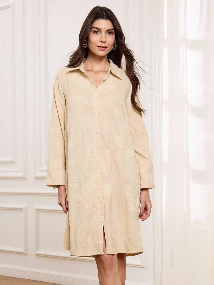 Women's Casual Commuter Solid Color Front Button Mid-Length Dress
