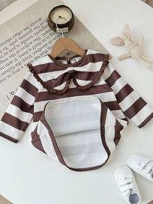 SHEIN Baby Girl Cute Casual Knitted Striped Peter Pan Collar Loose Long Sleeve Dress Fall Winter - Multicolor - View 6