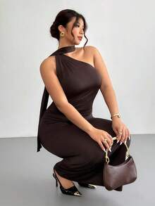 Firerie Váy dài tay sequin bất đối xứng cỡ lớn dành cho nữ, Váy dài thời trang, Trang phục xuân/hè, Thích hợp để đi làm, Thanh lịch, Gợi cảm, Kỳ nghỉ, Bãi biển, Bohemian, Hawaii, Lễ hội âm nhạc, Tiệc tùng, Công sở - Màu nâu Sô-cô-la - Xem 1