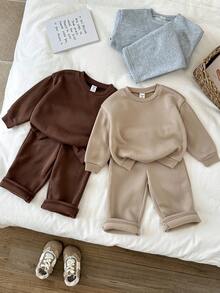 LMoss Kids LMoss 6件套女婴纯色针织圆领休闲卫衣和打底裤套装，婴儿冬季服装，婴儿秋季服装，女婴秋季服装，女婴冬季服装，秋季套装，冬季套装，长袖 - 彩色 - 查看 5