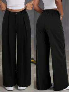 EMERY ROSE 大码百褶百搭办公裤 - 黑色 - 查看 2