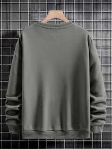 EURMUSE Men's Drop Shoulder Sweatshirt With Letter Patch - Grey - View 2