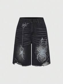 ROMWE Grunge Punk Women's Unisex Denim Jeans For Halloween - Dark Grey - View 1