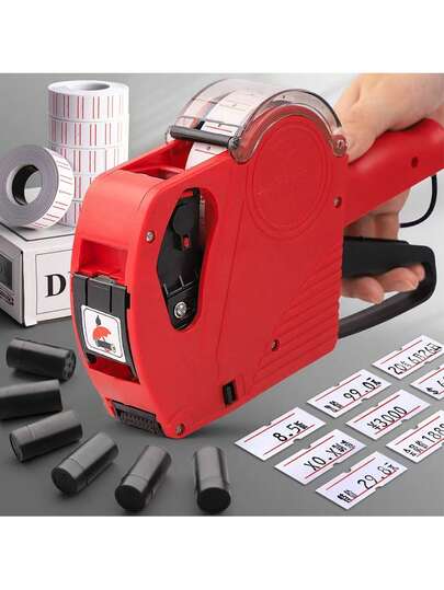 SHEIN 1 conjunto de pistola de etiquetagem de preço MX-5500 de 8 dígitos com 5.000 etiquetas adesivas e 1 refil de tinta, kit de pistola de etiquetagem de preços para escritório, loja de varejo, supermercado, etiquetagem de organização (vermelho)
