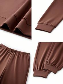 LUVLETTE 秋冬大码冬季圆领套头衫和裤子睡衣基础款睡衣套装休闲舒适服装运动服内衣外套秋季睡衣家居服女士套装