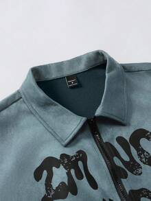 Manfinity Roghcode Letter Print Men's Mature Casual Jacket And Coat, For Fall - Blue - View 8