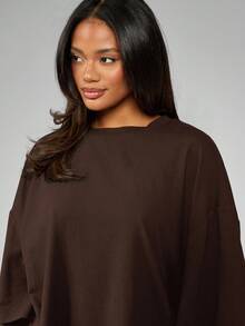 MISSGUIDED Oversized Two Piece Co Ord Set With Wide Sleeves Biker Shorts Loungewear Casual Spring Fall Outfit With Pockets Comfortable Matching Set For Everyday Wear - Brown - View 5