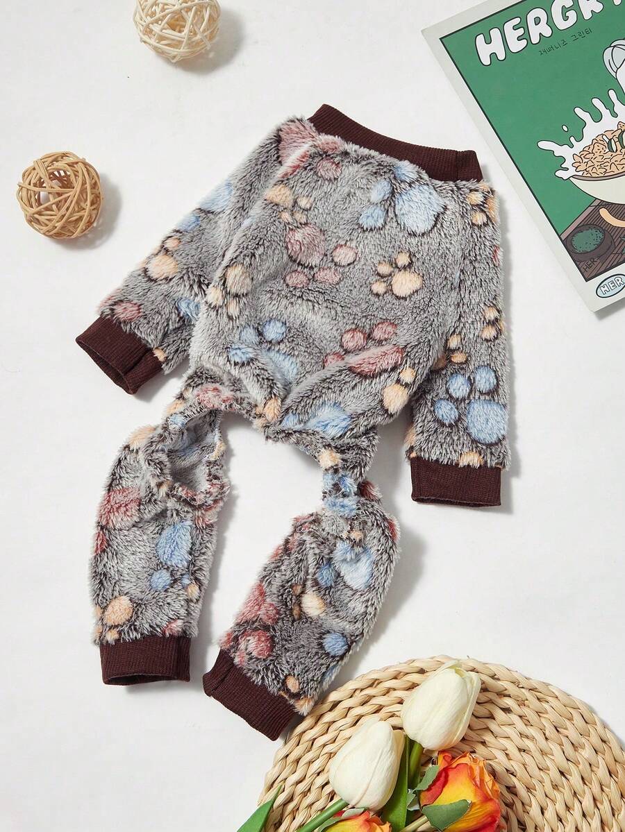 PETSIN 1 pieza Mono de franela gris con estampado de pata universal para mascotas, perros y gatos, cálido - Multicolor - Ver 1