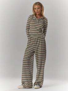 MUSERA Elasticated Striped Wide Leg Trousers Only Fall Autumn Cosy Cute Casual Coffee Club Summer Easter - Multicolor - View 5