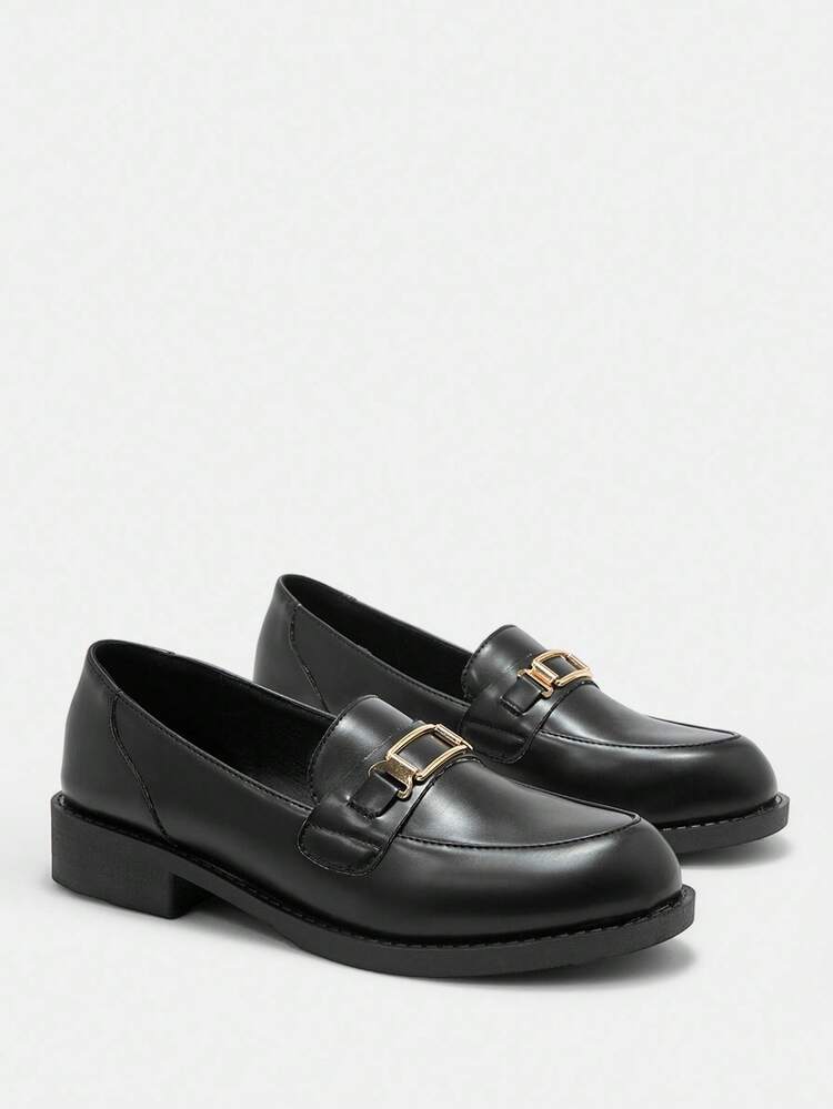 CUCCOO CURVES Wide Fit Flat Shoes, Thick Sole Black Slip-On Casual Shoes, College Style