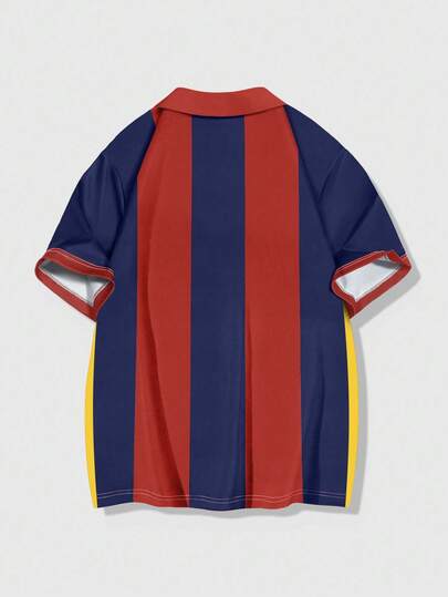 Prep Men's Letter Striped Short Sleeve Casual Commuter Polo Shirt