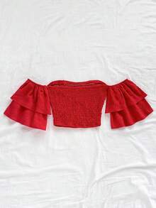 Soleia Nuevo top tubo con volantes y estampado para mujeres, adecuado para vacaciones de verano - Rojo - Ver 2