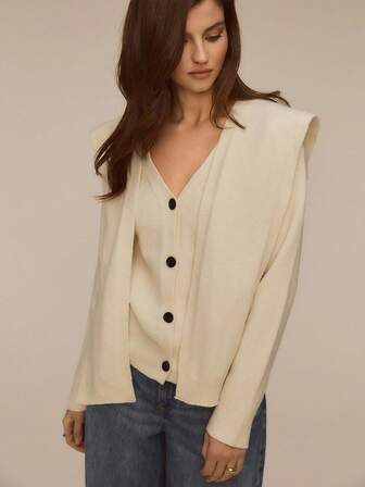 ATUI Studio 女士针织毛衣，杏色针织上衣，二合一毛衣，秋冬针织套头衫，现代通勤毛衣，时尚简约毛衣，高领针织上衣