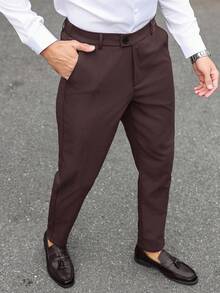 Manfinity Mode 男士纯色西装裤，适合通勤、休闲和商务旅行，适合新年假期，送给男朋友的礼物 勃艮第裤男士休闲裤男士棕色正装裤男士修身弹力裤男士优雅 - 咖啡棕 - 查看 7