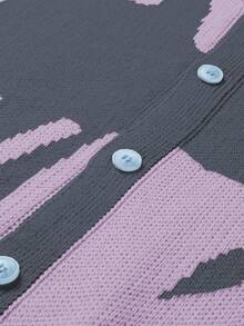 Manfinity EZcore 男士字母图案长袖休闲宽松针织开衫，秋冬 - 深灰色 - 查看 3