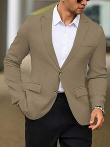 Calvornis Áo khoác vest nam màu trơn thường ngày đi làm, vest màu be cho nam, vest kem cho nam, áo khoác blazer thời trang nam, áo khoác cưới cho nam, phong cách cổ điển, sang trọng - Màu be - Xem 6