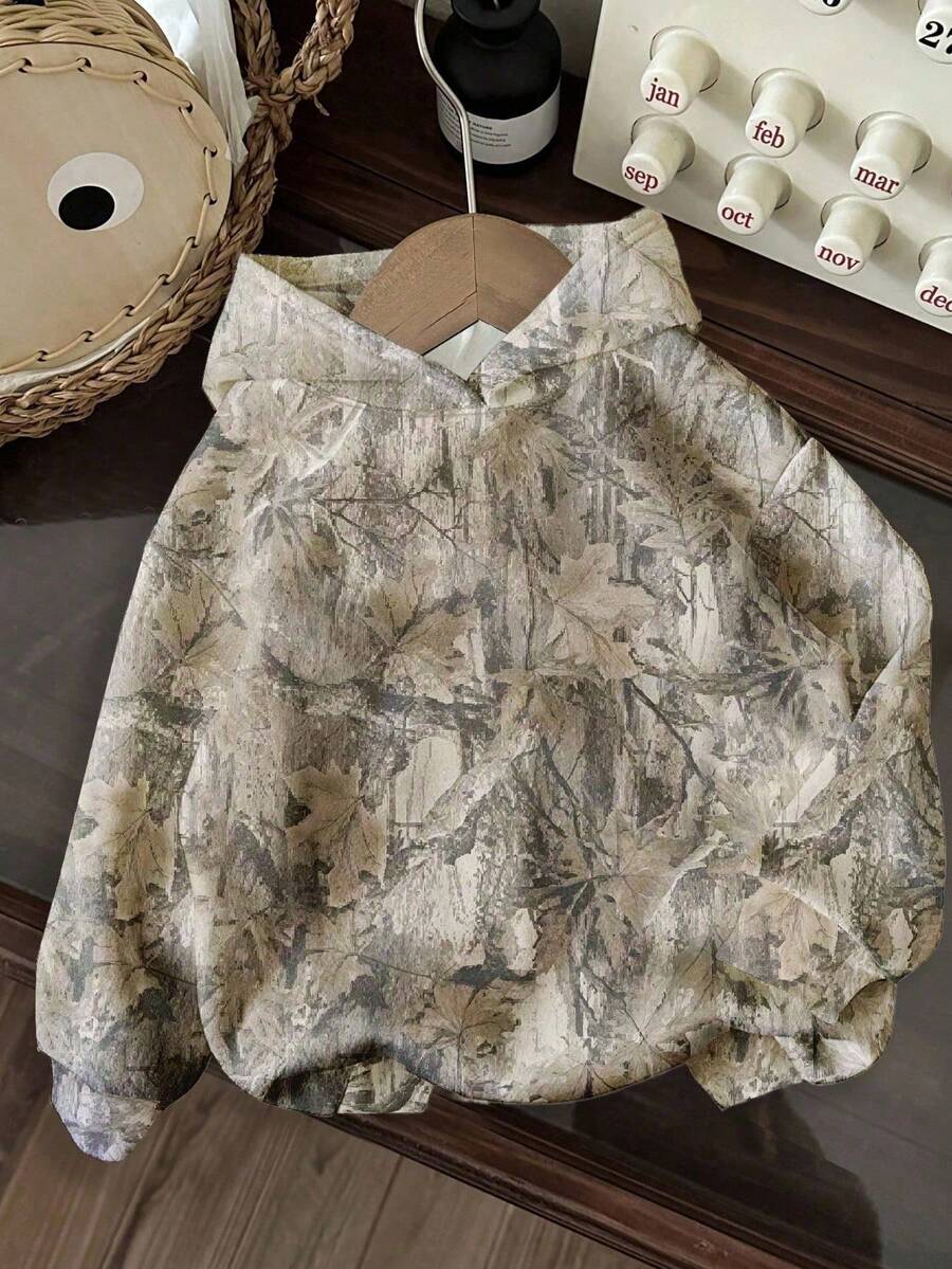 Attitoon 大码女式休闲街头印花卫衣，复古树枝树叶印花，适合秋冬季穿着，迷彩连帽卫衣，秋季树叶印花卫衣