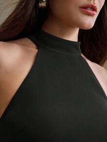 Anewsta 2pcs/Set Urban Minimalist Women Chain Decor Sleeveless Top & Wide Leg Pants Set - Black - View 3