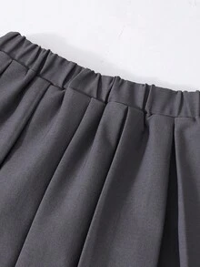 2pcs/Set Girls 2 In 1 Shirt & Sweater Combo With Pleated Skirt, Suitable For Back To School Outfit In Autumn Fall Winter - Grey - View 3