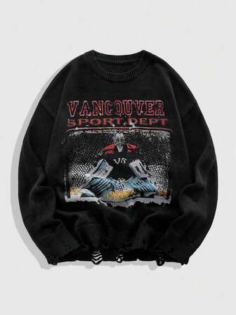 Street Life Pull col rond homme avec imprimé graphique, style vestimentaire de rue, style grunge, automne/hiver