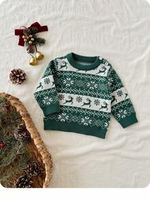 SHEIN Niedliches Baby Mädchen Weihnachts-Cartoon Muster Langarm Pullover, Herbst/Winter